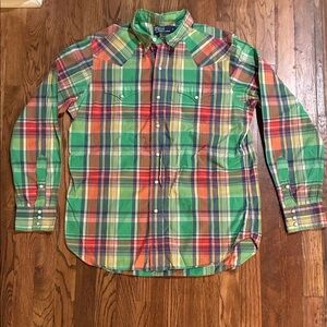 Polo by Ralph Lauren Green and Red Plaid Men's Western Shirt